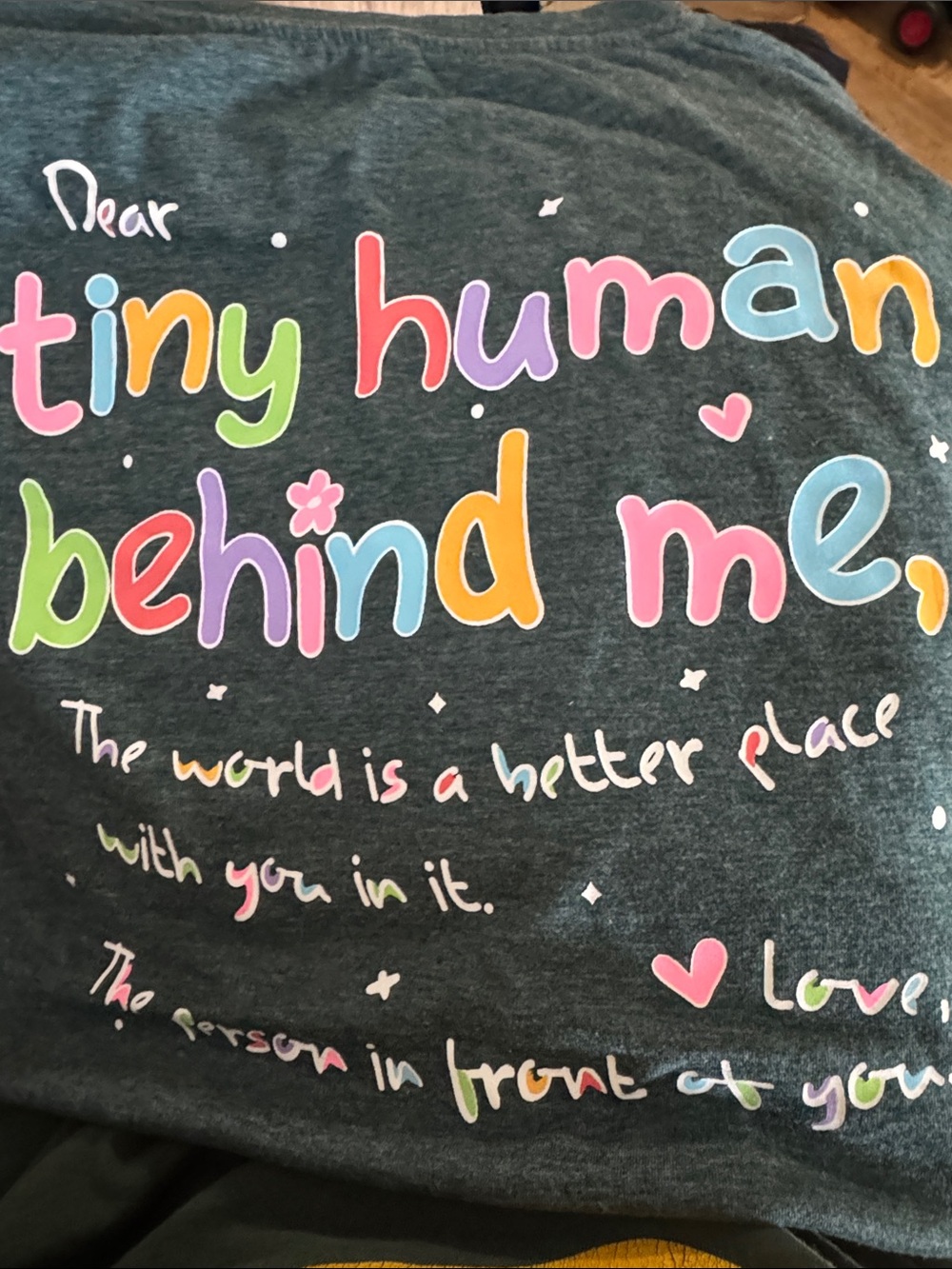 Cute Multicolor 'tiny human behind me' Graphic Tee